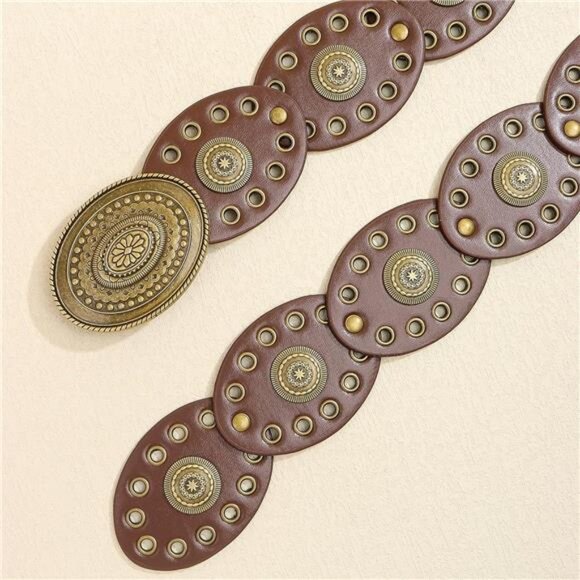 Punk Boho Conch Design PU Leather Belt – Adjustable 47" for 28"-38" Waist - Picture 4 of 7